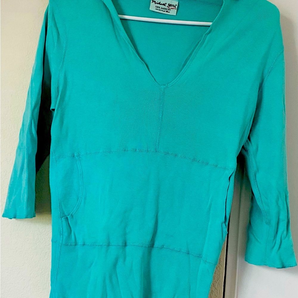 Michael Stars 3/4 sleeve kangaroo pocket with hoodie in all size fits most